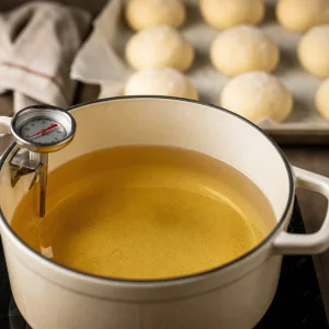 Óleo dourado a aquecer num tacho pesado