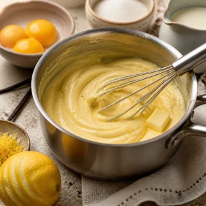Creme de limão e baunilha espesso no tacho