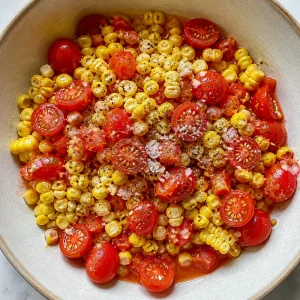 Corn and tomatoes sprinkled with salt and black pepper