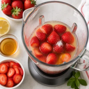 Fragole frullate con succo di limone e sciroppo di miele