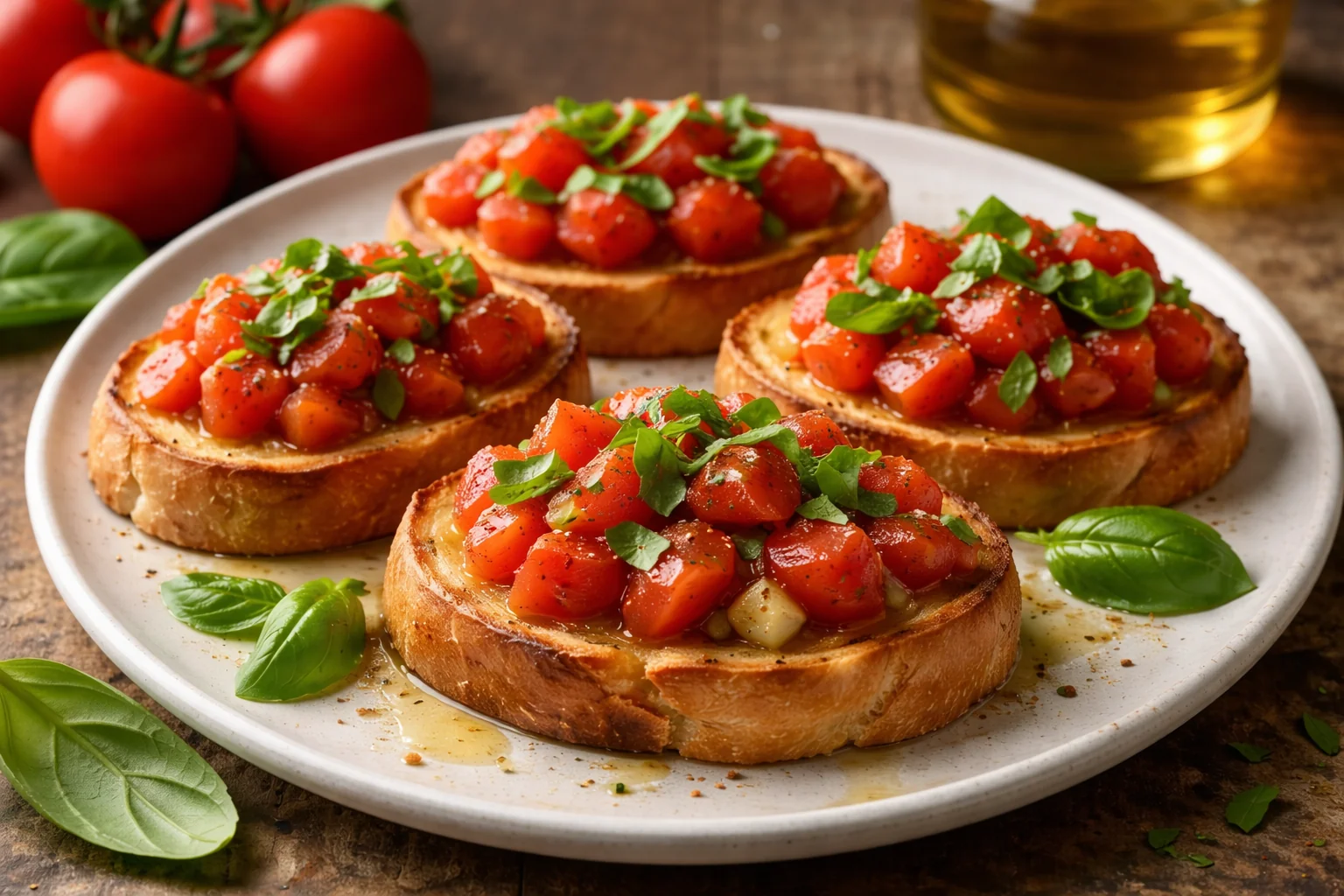 Fresh Tomato and Basil Bruschetta with Olive Oil Drizzle