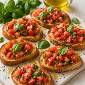 Tomaten-Basilikum-Bruschetta mit Olivenoel