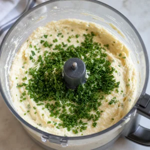 Fresh chopped herbs scattered over creamy cheese spread