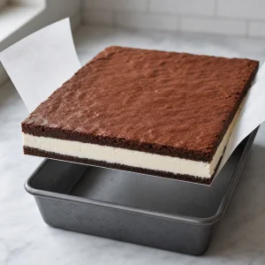 Gefrorene Brownie-Eiscreme-Platte aus der Form gehoben
