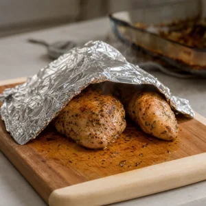 Roasted turkey tenderloins resting under a loose foil tent before slicing.