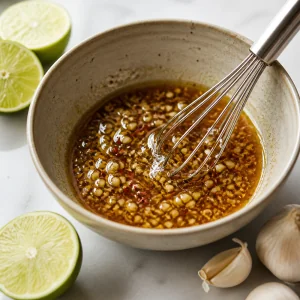 Marinata aglio e lime mescolata in una ciotola