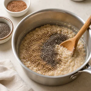 Linhaça moída e sementes de chia misturadas à aveia cremosa