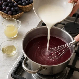 Flour slurry whisked into simmering grape juice