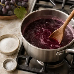 Grape juice simmered with sugar and salt