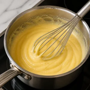 Dicke Vanillecreme kocht in einem Topf