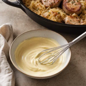 Mostarda Dijon e iogurte grego batidos num molho cremoso