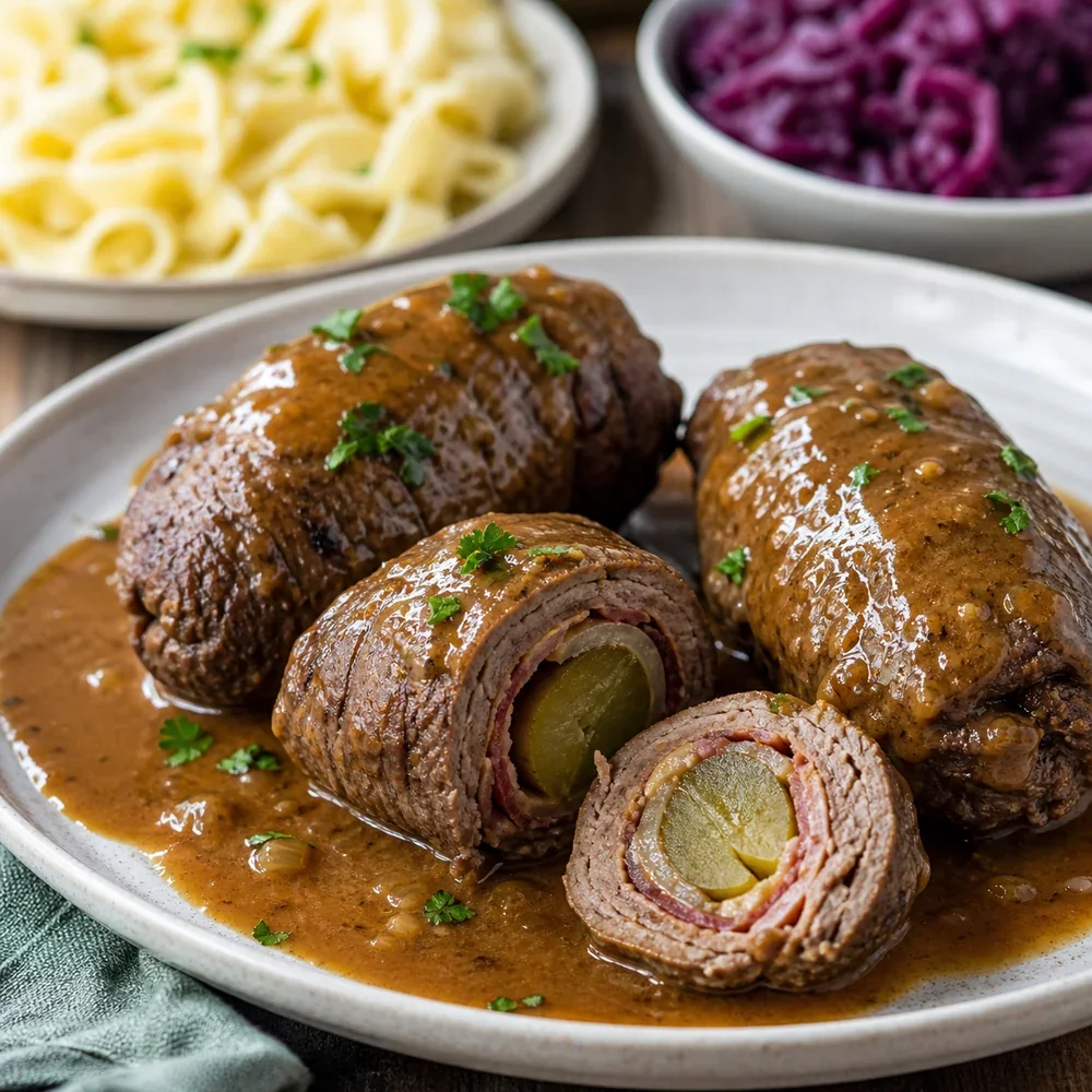 Rouladen allemands terminés avec sauce brune et persil