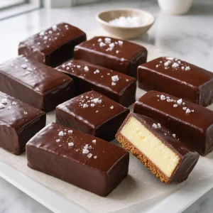 Barres au fromage frais finies au chocolat brillant