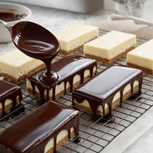 Ganache brillante versee sur des barres refroidies
