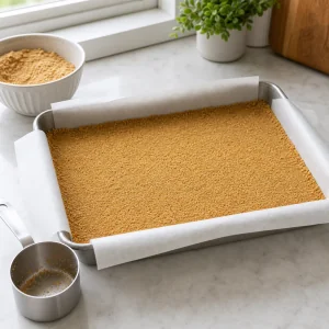 Base de biscuits pressee dans un moule tapisse