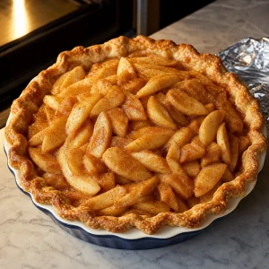 Tarte de maçã sem glúten dourada com maçãs temperadas macias