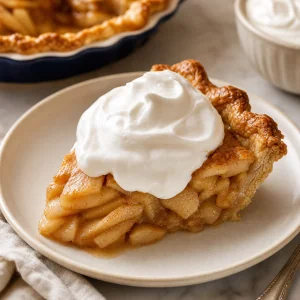 Fatia de tarte de maçã sem glúten com creme soufflé fofo