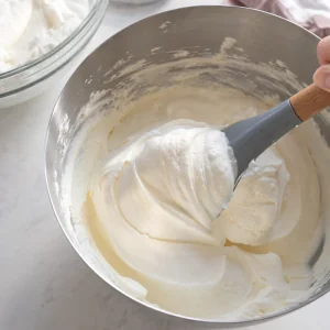 Queijo-creme e natas batidas envolvidos num creme liso e facil de espalhar