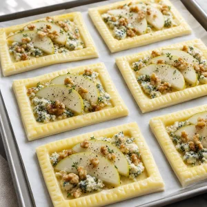 Сырые тарталетки с сыром, грушей и орехами