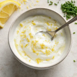 Molho de iogurte com limao raspas e ervas