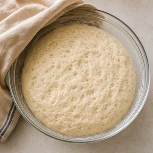 Pastella lievitata e piena di bolle in una ciotola