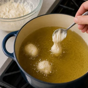 Piccole cucchiaiate di pastella immerse nell olio caldo