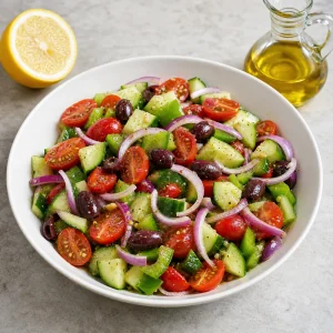 Legumes da salada grega temperados com limão e azeite