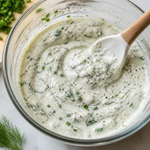 Ranch-Dip mit Kräutern wird umgerührt