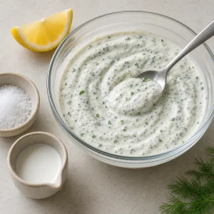 Ranch-Dip mit Zitrone, Salz und Milch zum Abschmecken