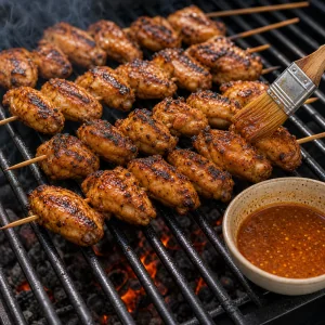 Spiedini di ali di pollo che si grigliano