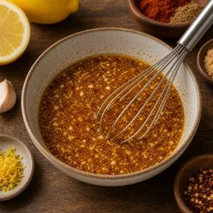 Marinata affumicata al limone mescolata in una ciotola