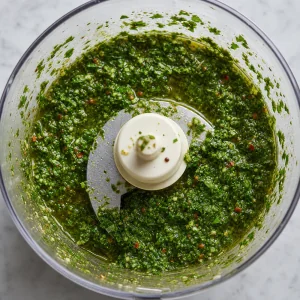 Chimichurri vert au persil dans un robot