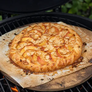 Goldbraune Pfirsich-Galette auf dem Grill