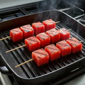 Brochettes de pastèque saisies sur le gril