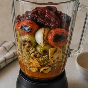 Pepian sauce ingredients in a blender