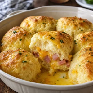 Biscuit chaud au jambon et fromage ouvert avec cheddar coulant et beurre fondu