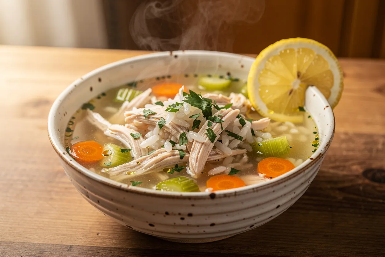 Healing Chicken and Rice Soup with Ginger and Lemon