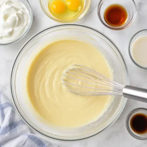 Greek yogurt eggs maple syrup almond milk and vanilla whisked smooth