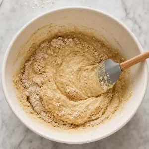 Wet yogurt mixture folded into dry ingredients until just combined