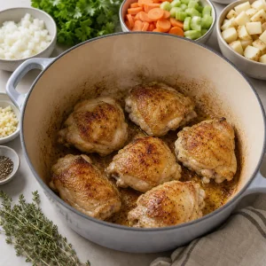 Cosce di pollo rosolate in una pentola
