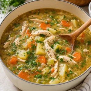 Soupe de poulet aux légumes avec persil frais