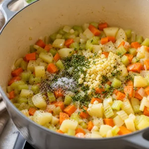 Ail et thym ajoutés aux légumes revenus