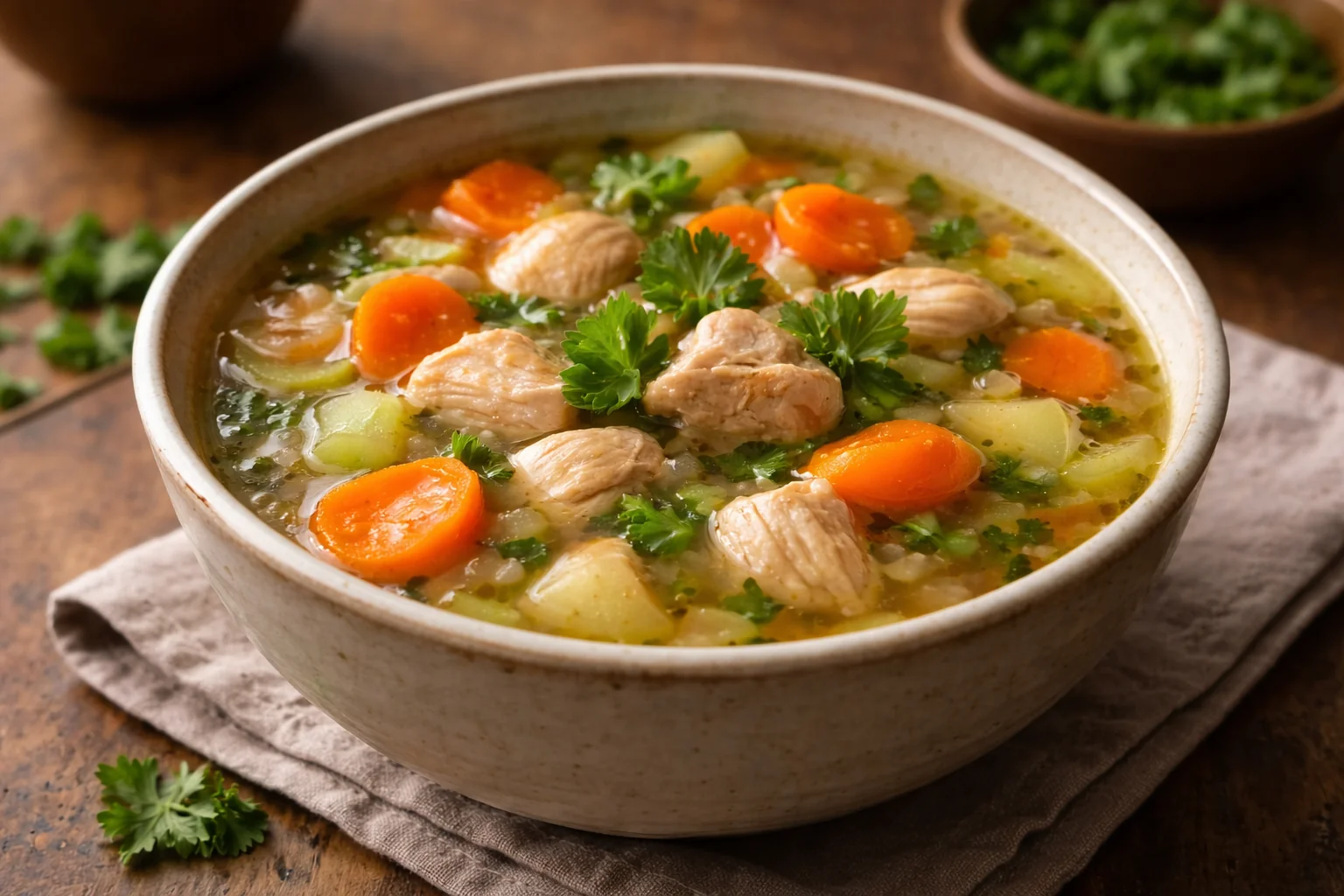 Hearty Chicken Soup with Vegetables and Herbs