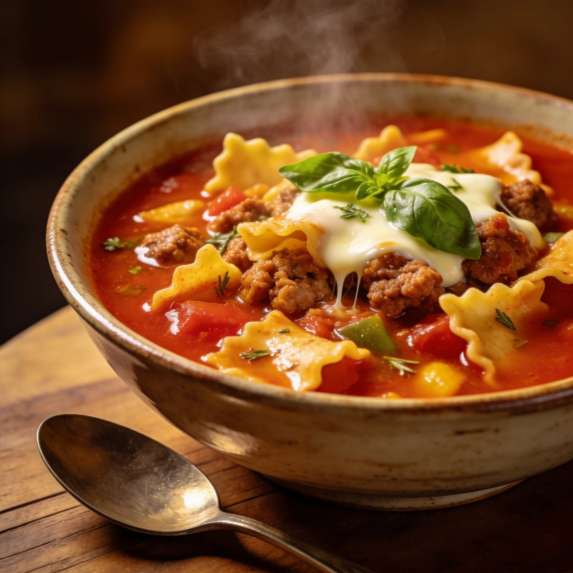 Hearty Lasagna Soup with Italian Sausage & Mozzarella