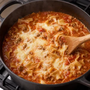 Mozzarella and Parmesan melting into lasagna soup
