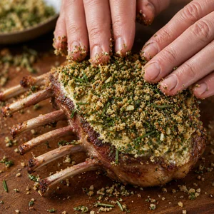 Herb-Crusted Rack of Lamb with Garlic Red Wine Sauce
