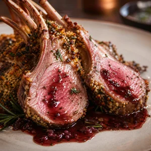 Herb-Crusted Rack of Lamb with Garlic Red Wine Sauce