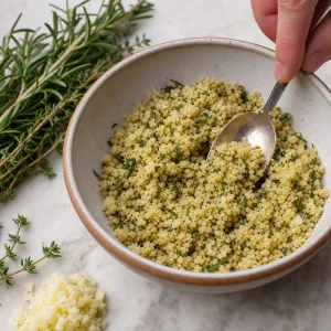 Herb panko breadcrumb mixture with rosemary thyme garlic and olive oil