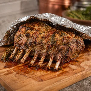 Herb-Crusted Rack of Lamb with Garlic Red Wine Sauce