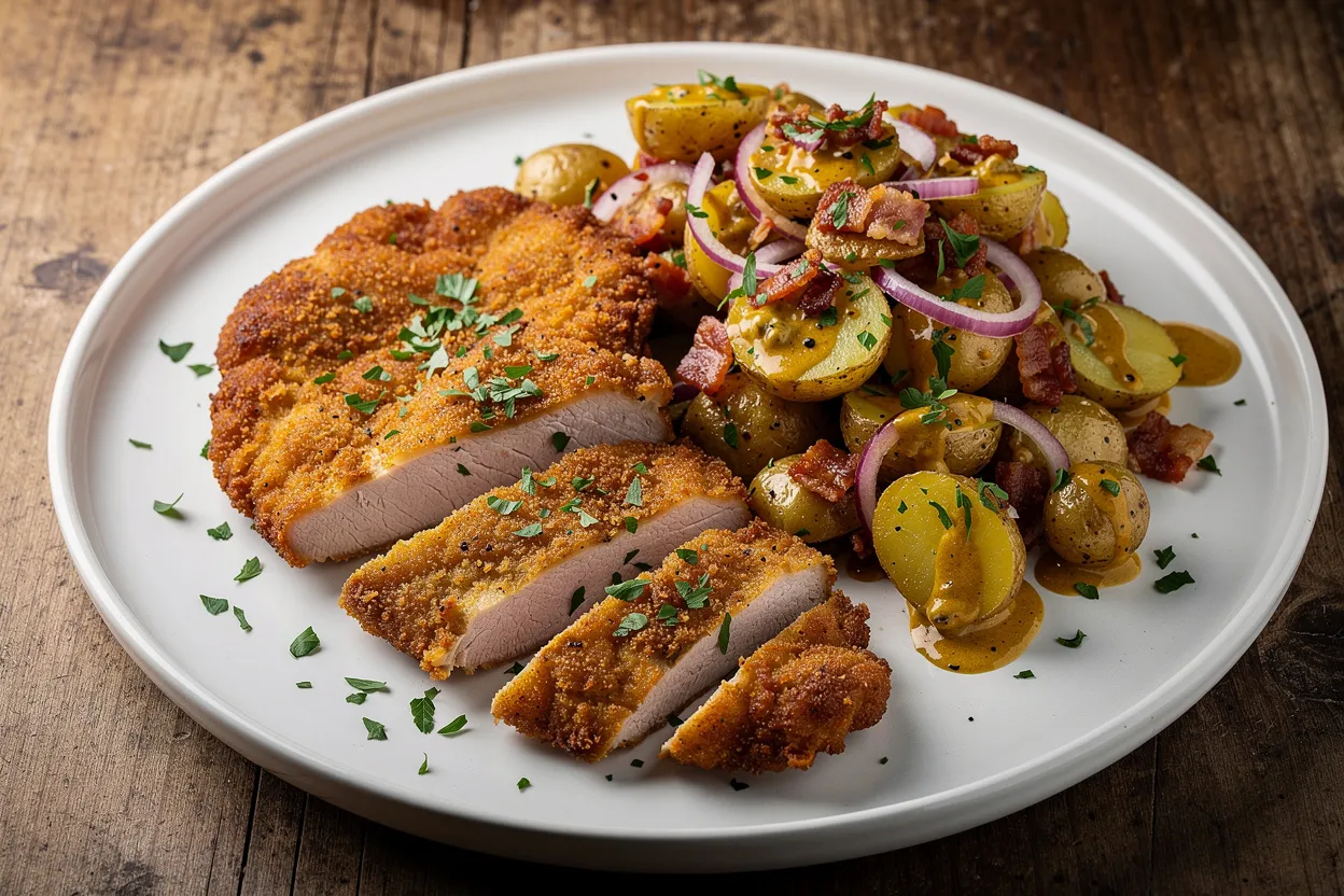 Herbed Pork Schnitzel with Warm German Potato Salad